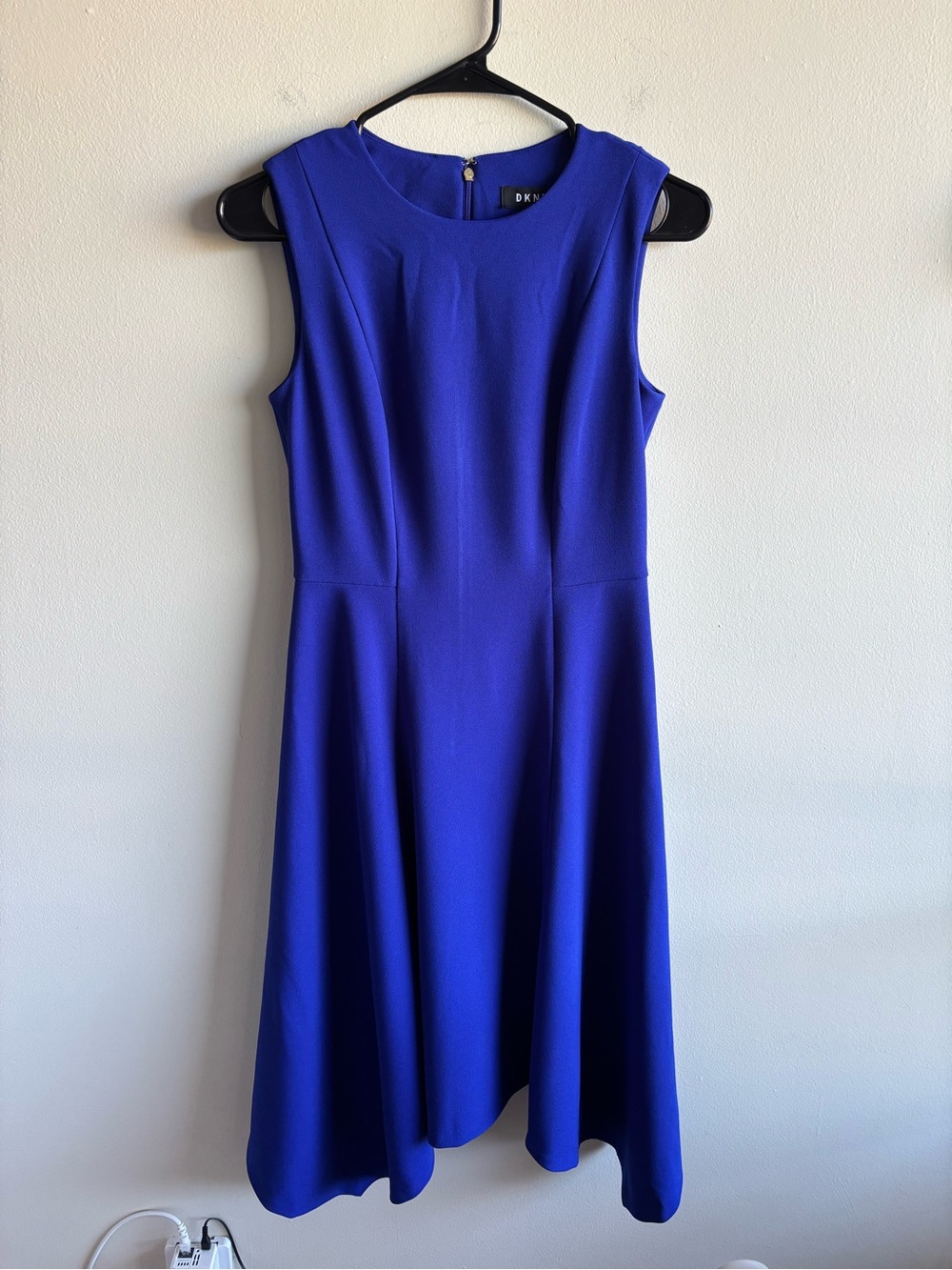 DKNY Cobalt Blue Sleeveless Midi A-Line Dress Asymmetrical Hem